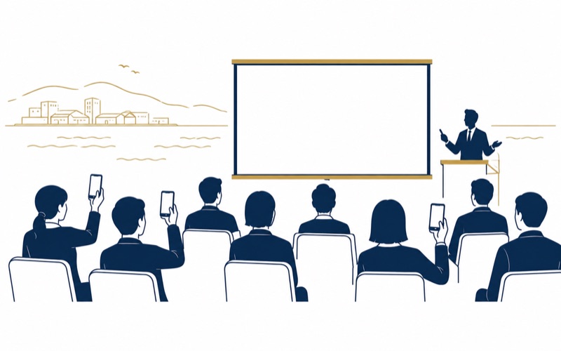 商工会議所でのスマホAIセミナー会場のイラスト